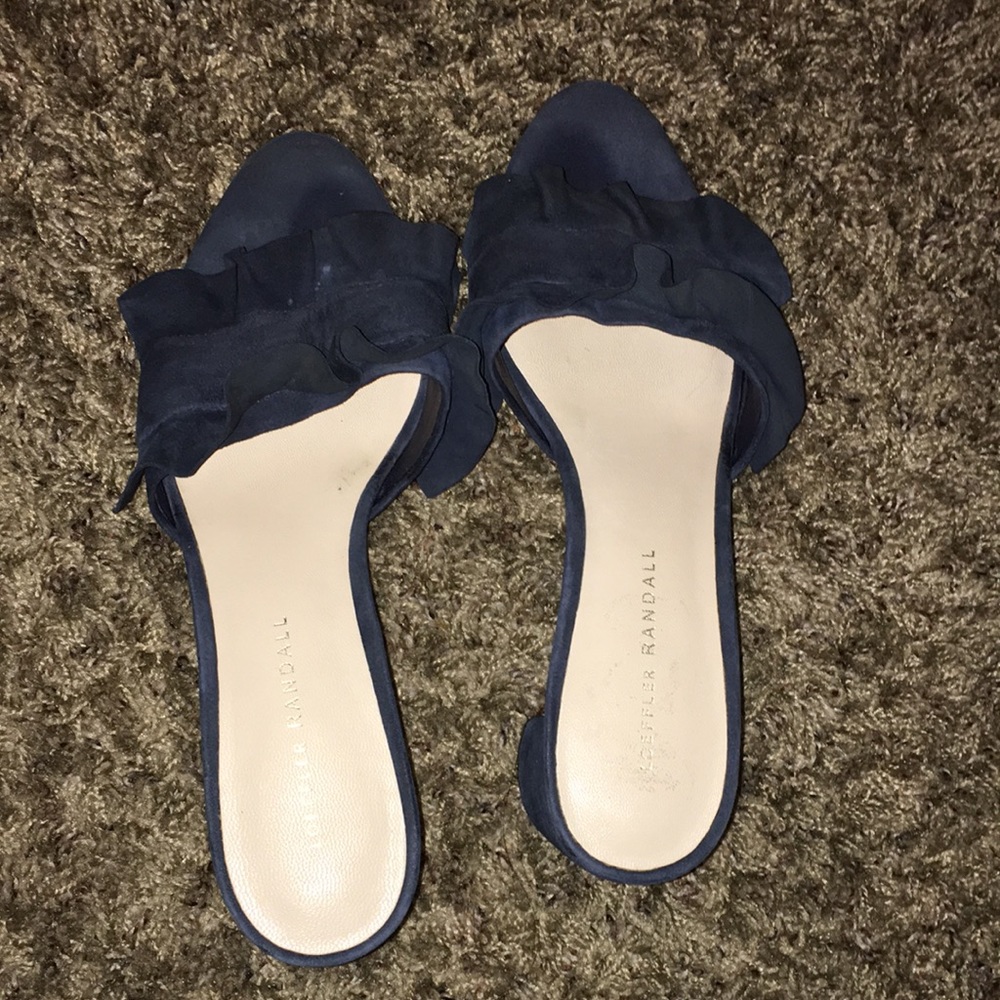 Loeffler Randall navy real suede peep toe mule shoes
